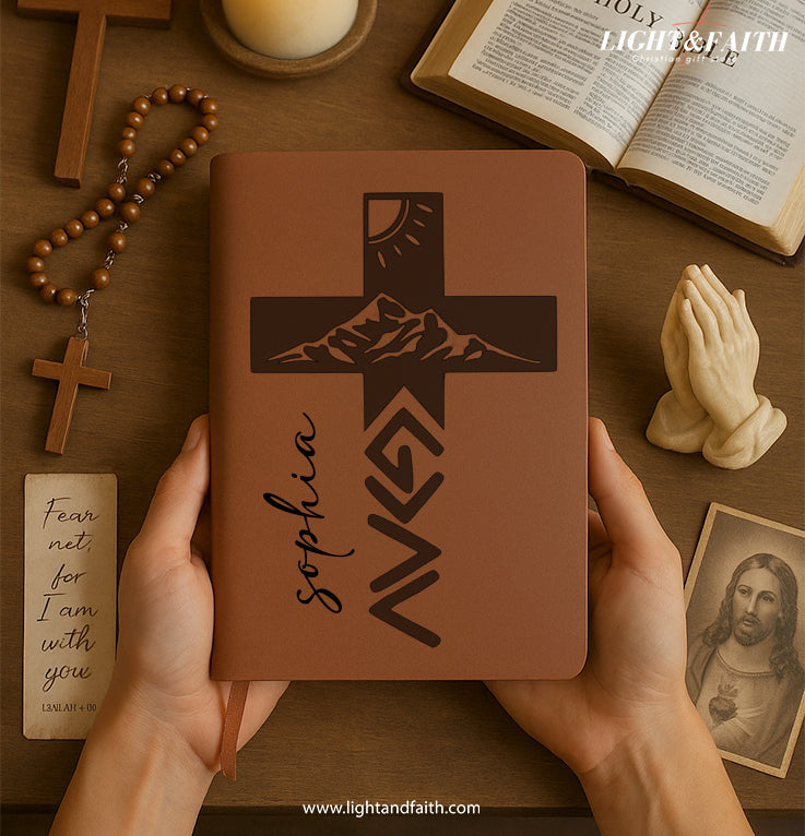 Personalized Christian Journal with "God Is Greater Than The Higher And Lows", Custom Name Prayer & Faith Notebook, Religious Gift, First Communion Gifts, Birthday. NBLAF56